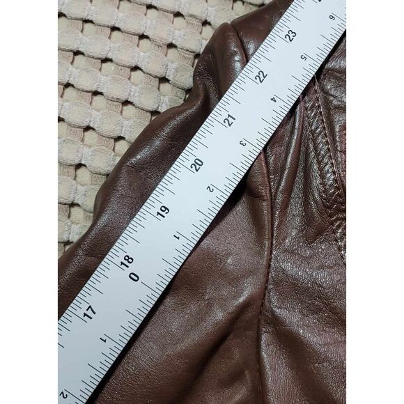 Leather Loft  100% Leather Vintage Brown Jacket 9/10 Belt Buttons Fleece Lining - Picture 12 of 16